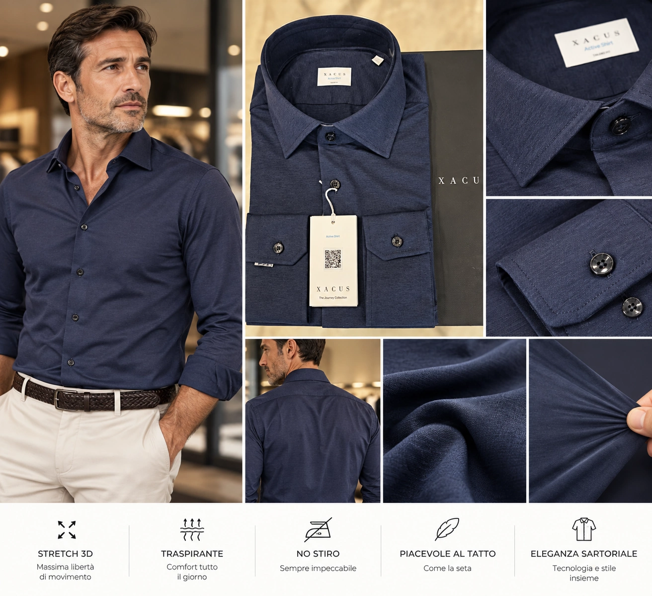 Camicia Xacus Active effetto Jersey blu - immagine 6