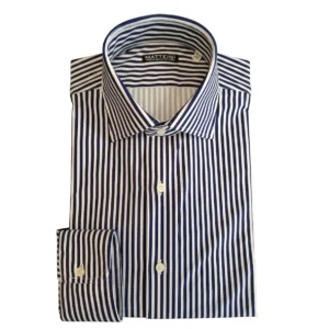 Camicia tessuto tecnico a righe bianco/blu collo semifrancese